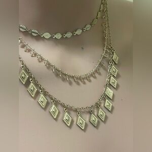 FREE PEOPLE LAYERED NECKLACE SET DIFFERENT SHAPES  CRYSTALS GOLD MIXED METAL
